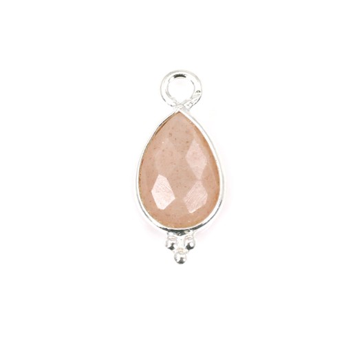Chalcedony drop charm faceted set silver 925 7x15mm x 1pc