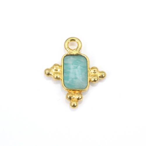 Rectangle Amazonite charm set in 925 sterling silver gilded 10x13mm x 1pc
