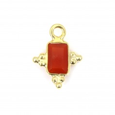 Rectangle Carnelian charm set in 925 sterling silver gilded 10x13mm x 1pc