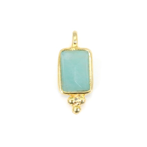 Rectangle Amazonite charm set in 925 sterling silver gilt 5x13mm x 1pc
