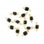 Black Onyx square faceted charm set in 925 sterling silver gilded with fine gold 5x11mm x 1pc