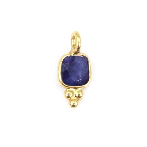 Charm Silimanite tinted color Sapphire square faceted set silver 925 gilded with fine gold 5x11mm x 1pc