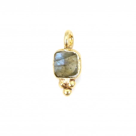 Charm Gemstone square faceted moon set in 925 silver gilded with fine gold 5x11mm x 1pc