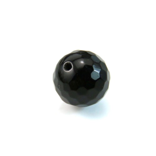 Black agate, half drilled, round faceted 10mm x 2pcs