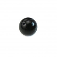 Black agate, half drilled, round 12mm x 1pc