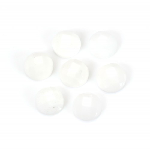 Cabochon branco redondo facetado de ágata 6mm x 1pc