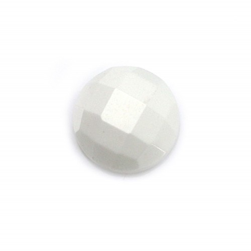 Cabochon white agate faceted round 6mm x 1pc