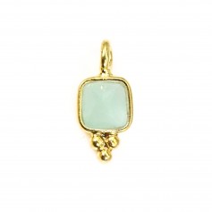 Square faceted Chalcedony charm set in 925 sterling silver gilded with fine gold 5x11mm x 1pc