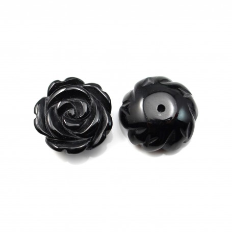 Cabochon agate noir flower 12mm x 1pc