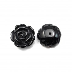 Cabochon agate noir fleur semi-percés 12mm x 1pc