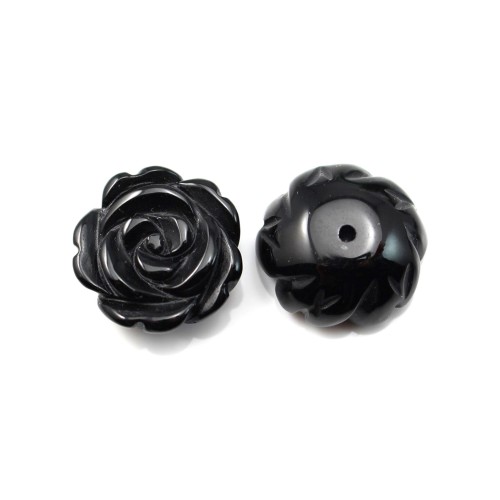 Cabochon de ágata preta com flor semi-perfurada 15mm x 1pc