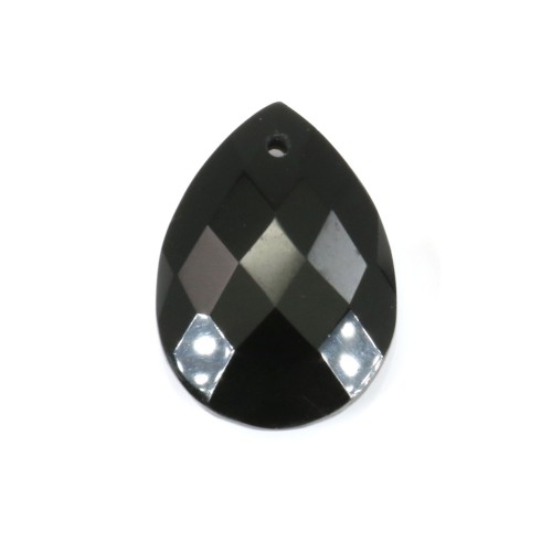 Black Agate teardrop faceted 13x18mm x1pc