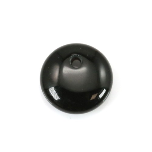 Schwarzer Achat-Anhänger, flache runde Form, 10mm x 4pcs