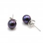 925 silver earring purple freshwater pearl 6.5-7mm x 2pcs