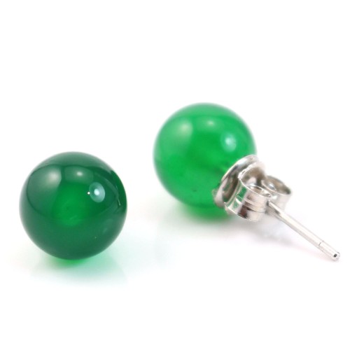 Boucles d'oreilles : agate vert ronde argent 925 8.5mm x 2pcs