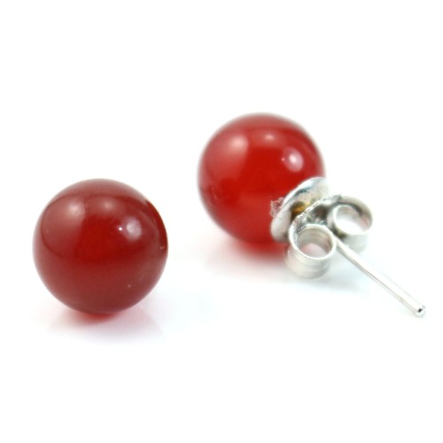 Earrings : red onyx & silver 925 round 8mm x 2pcs 
