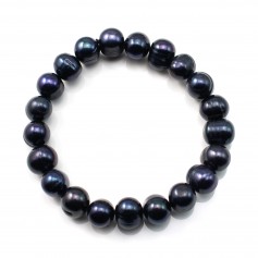 Bracciale di perle coltivate d'acqua dolce blu - Elastico x 1 pz