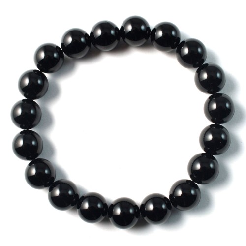 Black Onyx 10mm Round Bracelet - Elastic x 1pc