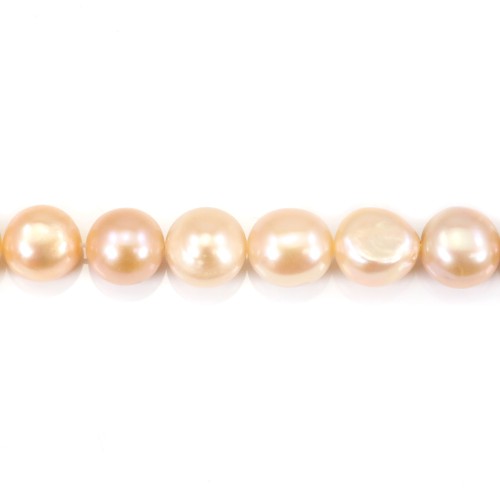Freshwater cultured pearls, salmon, baroque button, 11-12mm x 40cm