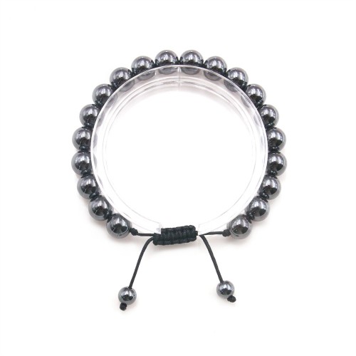 8mm Round Hematite Bracelet - Adjustable Macramé x 1pc