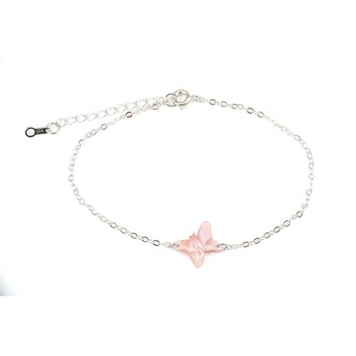 Silver chain bracelet 925 butterfly in pink mother of pearl
