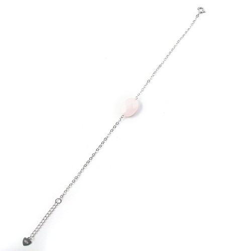 Pulseira oval de quartzo rosa - Prata 925 com banho de ródio x 1 unidade