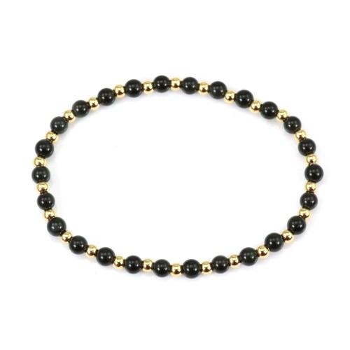 Obsidian-Armband 4mm, mit goldenen Perlen - Gummiband x 1St
