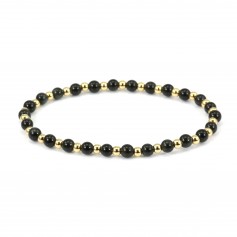 Obsidian-Armband 4mm, mit goldenen Perlen - Gummiband x 1St