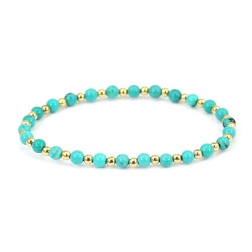 4mm reconstituted turquoise bracelet with gold beads - Elastic x 1pc