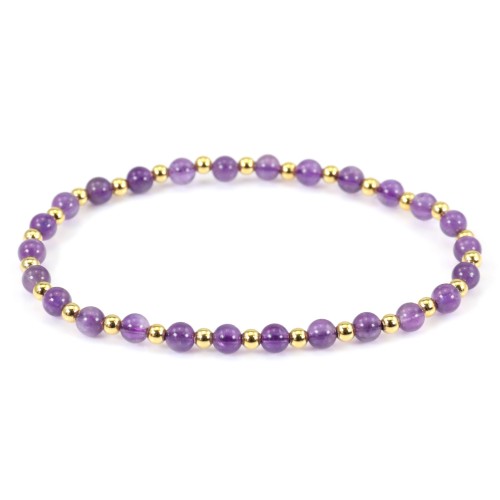 4mm amethyst bracelet with gold beads - Elastic x 1pc