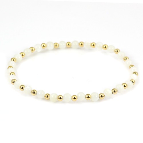 Armband aus weißem Perlmutt 4mm, mit goldenen Perlen - Gummiband x 1St