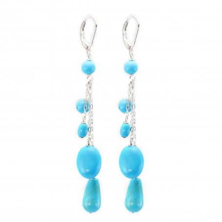 Earring Silver 925 reconstructed turquoise dormeuse x 2pcs