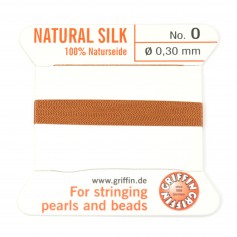 Silk bead cord 0.3mm with needle attached cornaline x 2m