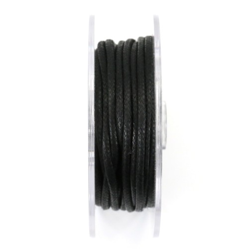 Cordón de algodón encerado negro de 2,5 mm x 5 m