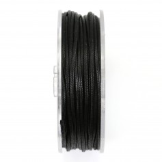 Cordón de algodón encerado negro de 1,5 mm x 20 m