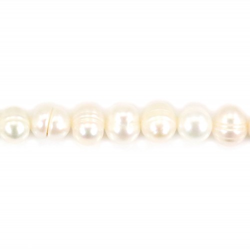 Perle coltivate d'acqua dolce, bianche, ovali, 6,5-7 mm x 37 cm