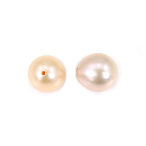 Freshwater cultured pearl, half-drilled, salmon, olive, 8-9mm x 1pc