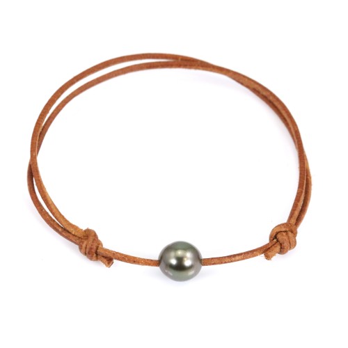 Leather bracelet with Tahiti Cultured Pearls 7-8mm