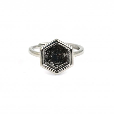 Adjustable ring for 10mm hexagon cabochon - Silver x 1pc