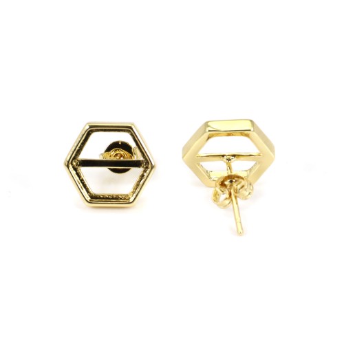 Hexagon cabochon earring 10mm - Gold-colored x 2pcs