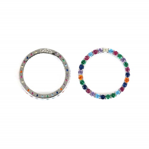 Multicolor Paved Circle Charm 13.5mm - Zirkoniumoxid & 925 Silber x 1Stk