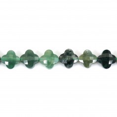 Moss agate clover faceted 10mm x 1pc