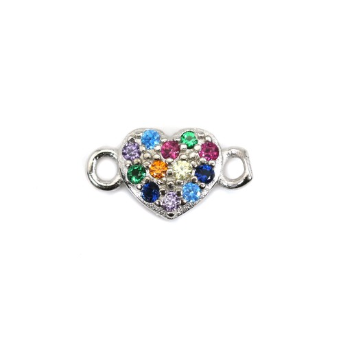 Spacer multicolored heart 5x9.5mm - zirconium oxide & rhodium-plated 925 silver x 1pc
