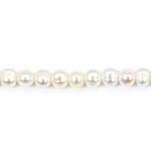 Perlas cultivadas de agua dulce, blancas, ovaladas, 5mm x 38cm