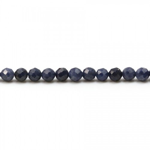 Round faceted blue sapphire 4mm x 40cm