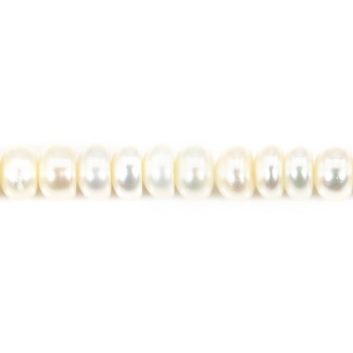 Perles de culture d'eau douce, blanche, rondelle bouton, 5mm x 38cm
