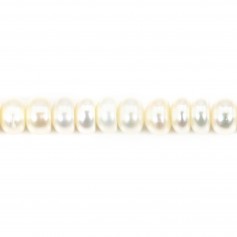 Perlas cultivadas de agua dulce, blancas, botón rondelle, 5mm x 38cm