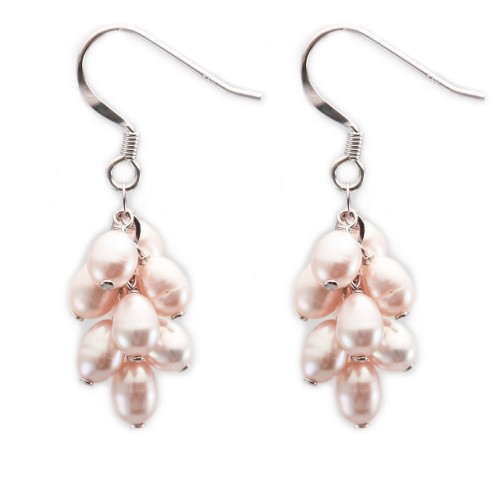 Earrings: purple freshwater pearls cluster & silver 925 x 2pcs