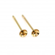 Pin d'oreille for half drillede bead cap 3mm - 304 stainless steel gold-plated x 4pcs