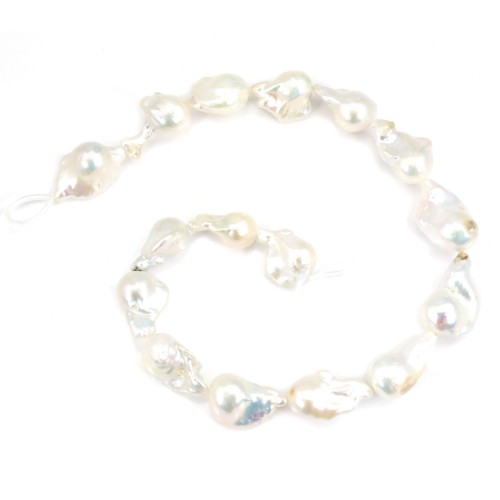 Perles de culture d'eau douce, blanche, baroque, 16 mm x 40cm